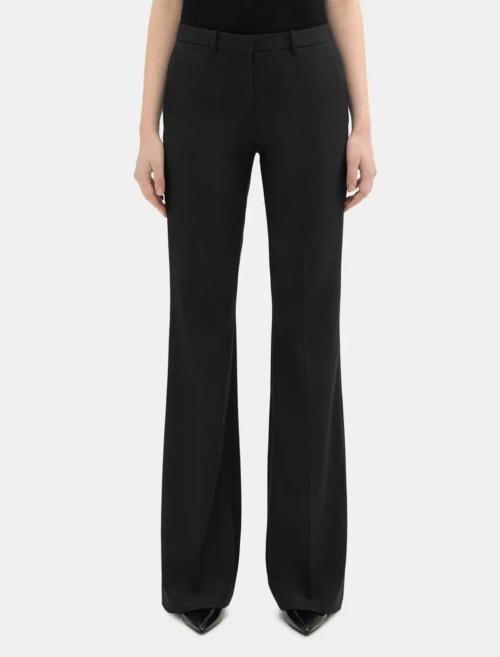 Theory Demitria Black Wool Minimalist Bootcut Mid-Rise Tailored Pants Office
